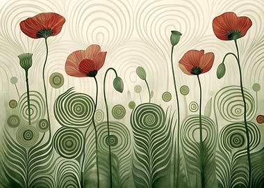 Stylized Poppy Field Illustration