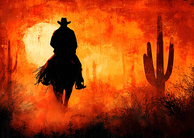 Cowboy Silhouette in Desert Landscape
