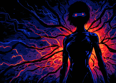 Cyberpunk Silhouette with Glowing Eyes
