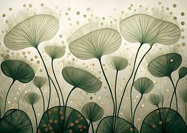 Abstract Green Floral Pattern with Dots