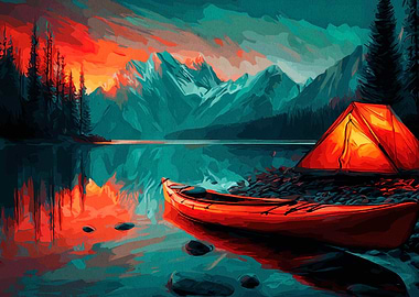 Camping by the Lake Painting