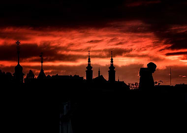 Silhouette of Charles Bridge at Sunrise