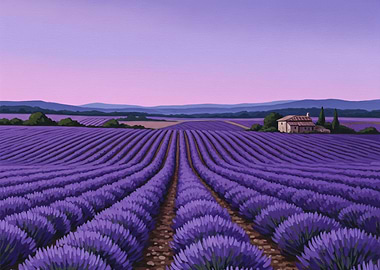 Lavender Field Landscape Painting