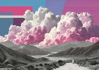 Pink Clouds over Mountain Landscape