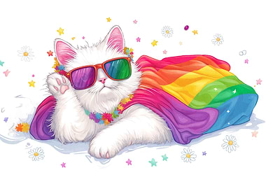 Cool Cat with Rainbow Cape
