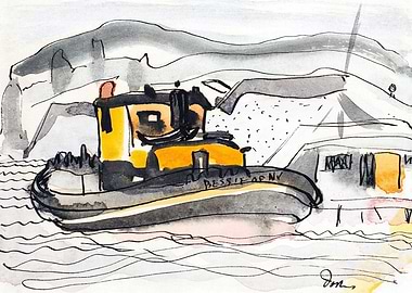 Bessie of NY Tugboat Watercolor Painting