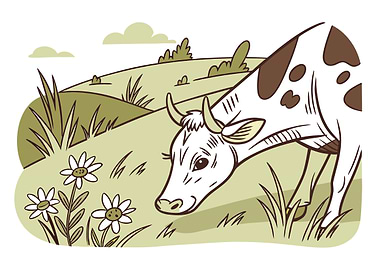 Cow in a field illustration