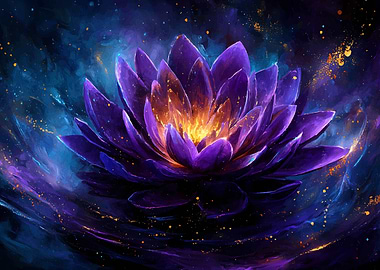 Purple Lotus Flower with Golden Light