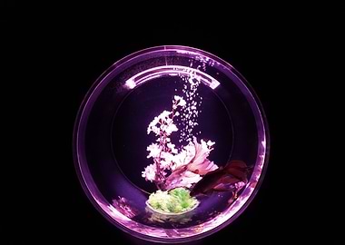 Fishbowl with Betta Fish and Plant