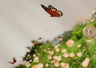Butterfly over a grassy hill