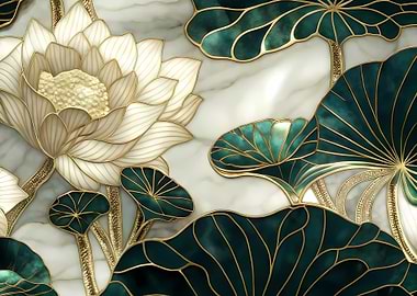 Elegant Lotus Flower and Leaves Art