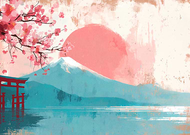 Mount Fuji and Cherry Blossoms Painting