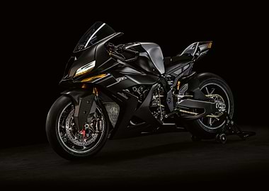 Sleek Black Motorcycle on Dark Background