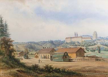 Historical Train Station Watercolor Painting