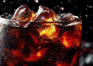 Refreshing Cola with Ice Cubes