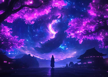 Mystical Night Landscape with Figure