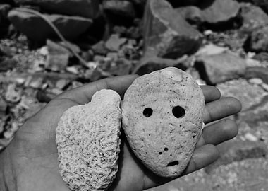 Hand holding coral and rock face