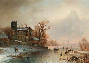 Winter Landscape with Ice Skaters Painting