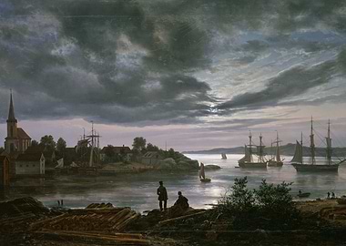Seascape Painting with Ships and Figures