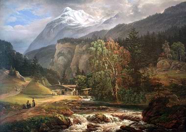 Mountain Landscape with Stream and Figures