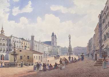 Historical City Square Watercolor Painting
