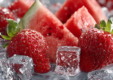 Fresh Strawberries and Watermelon with Ice