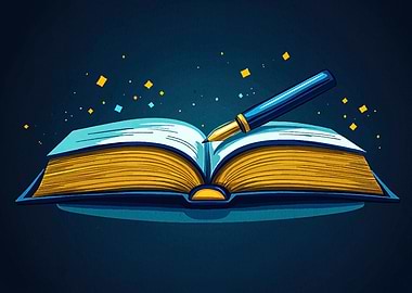 Open Book and Pen Illustration