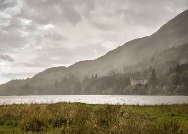 Misty Lake and Mountain Castle
