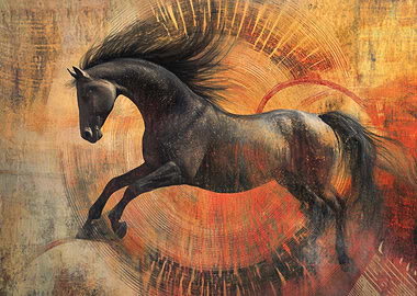 Running Black Horse Abstract Art