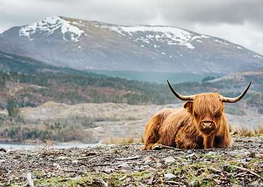 Highland Cow in Scottish Landscape