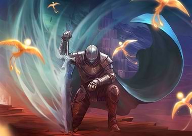 Kneeling Knight with Sword and Spirits Stormlight