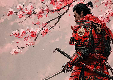 Samurai with Cherry Blossoms