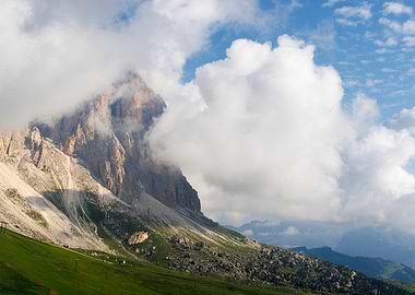 Sassolungo Mountain Peak Partially Obscured by Clouds - Val di Fassa - Italy