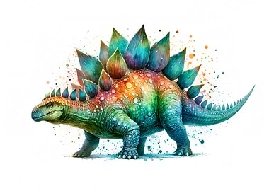 Colorful Stegosaurus Watercolor Illustration