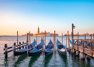 Venice Gondolas at Sunset
