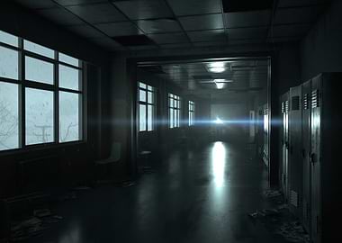 Dark School Hallway with Lockers