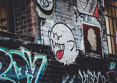 Urban Graffiti Art on Brick Wall