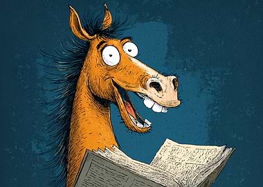 Cartoon Horse Reading a Book