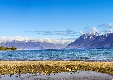 Lake Leman Landscape with the Alps