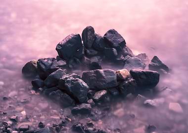 Stacked Rocks in Water, Pink Hues