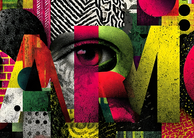 Abstract Eye with Colorful Lettering