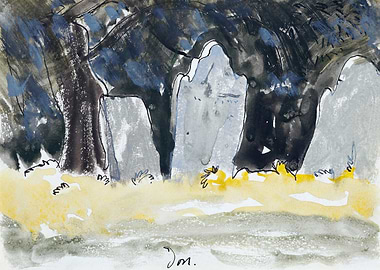 Watercolor Landscape of Old Tombstones
