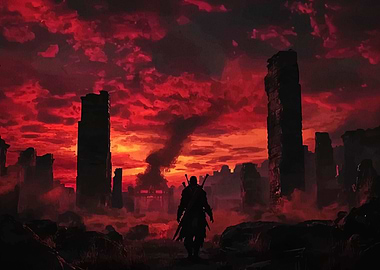 Dark Fantasy Warrior in Ruins