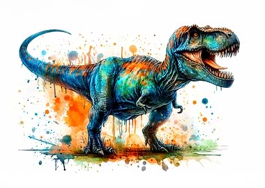 Colorful Tyrannosaurus Rex Watercolor Painting