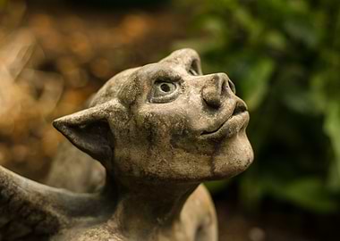 Stone Gargoyle Statue Looking Upward