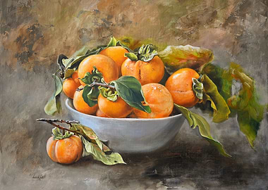 Persimmons in a Bowl Painting