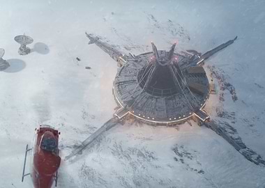 Antarctic Ice Station During a Blizzard