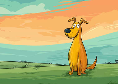 Cartoon Dog in a Field