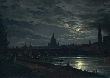Dresden at Night by Moonlight