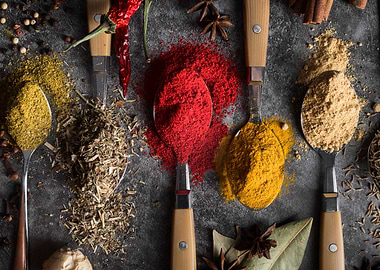 Herbs and Spices on Spoons